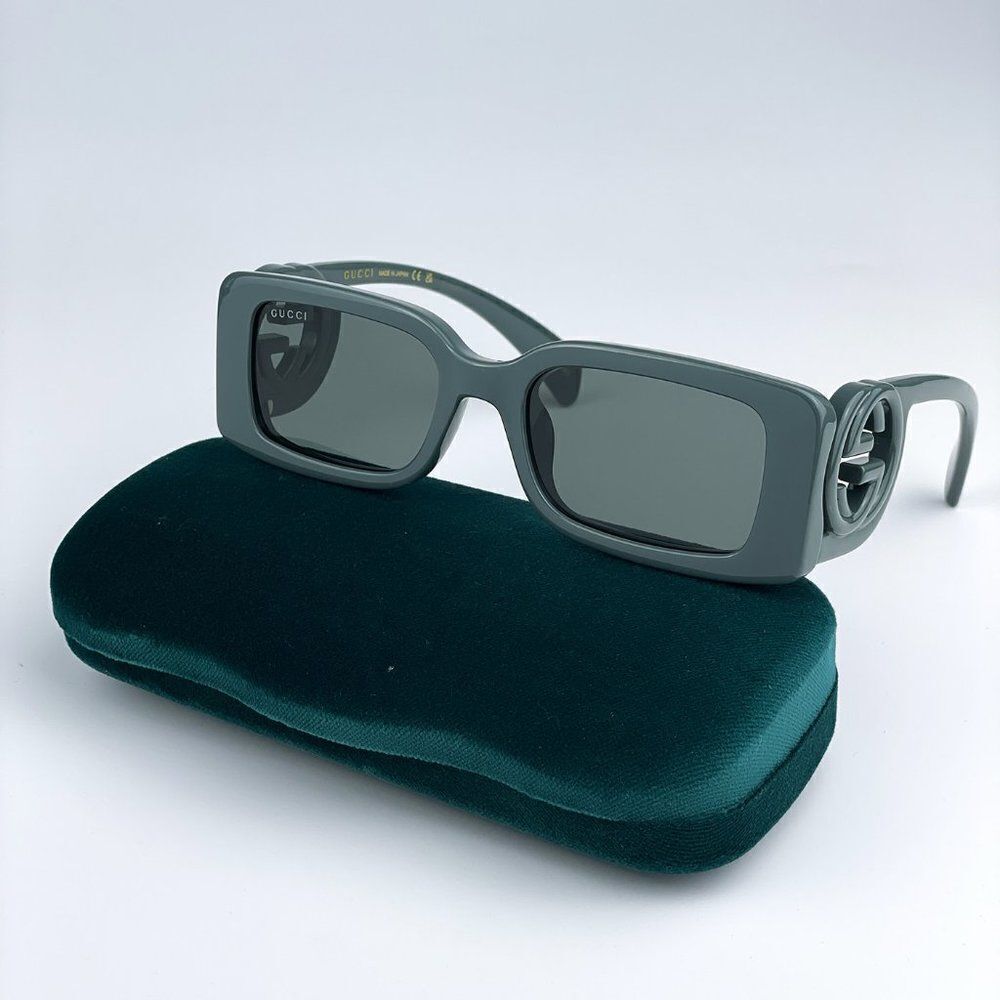 NEW Gucci GG1325S 003 Grey Smoke Grey Rectangle Women Sunglasses - Picture 2 of 14
